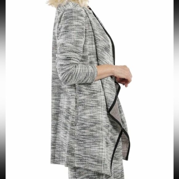 New Mr Max Black White Boucle Knit Open Duster Cardigan Blazer Size Large bin 3K - Picture 2 of 9